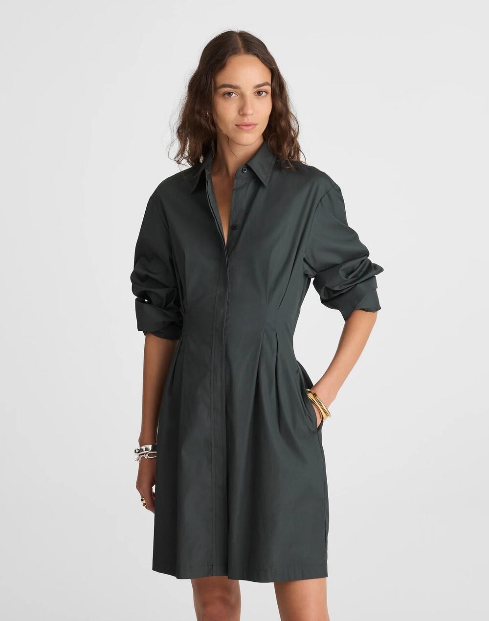 NWT Madewell Tucked Mini Shirtdress in Summit Green Size 8